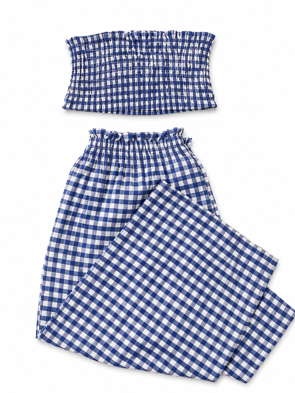 Universal Thread Blue & White Gingham Smocked Tube Top and Skirt Set